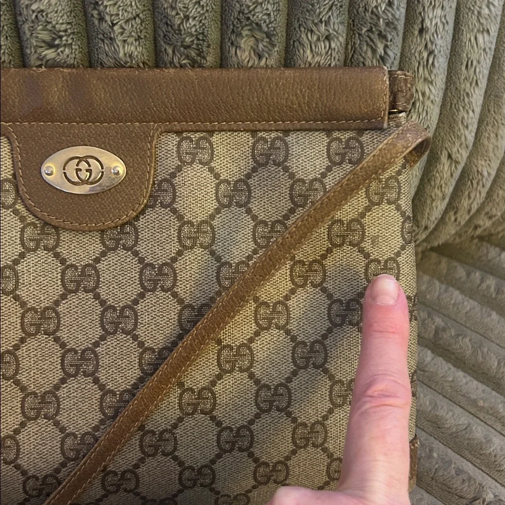 Gucci Vintage Crossbody Coated Canvas Shoulder Bag GG Monogram Leather Trim - Picture 14 of 17